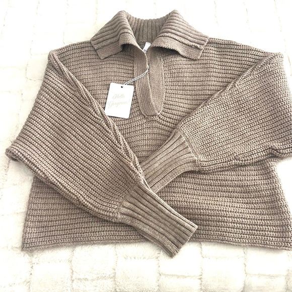 Elan Women's Open Collar Puff Sleeve Sweater  in Taupe sz Small - Picture 2 of 8